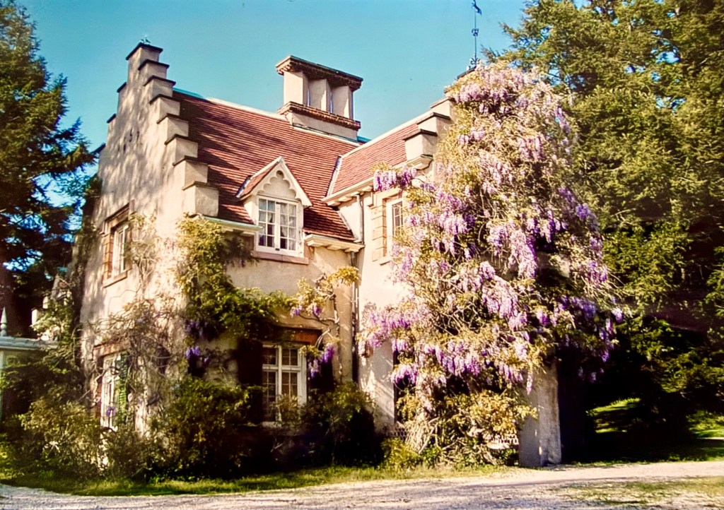 Sunnyside - The Home of Washington Irving with wisteria in full bloom and its eclectic architecture.