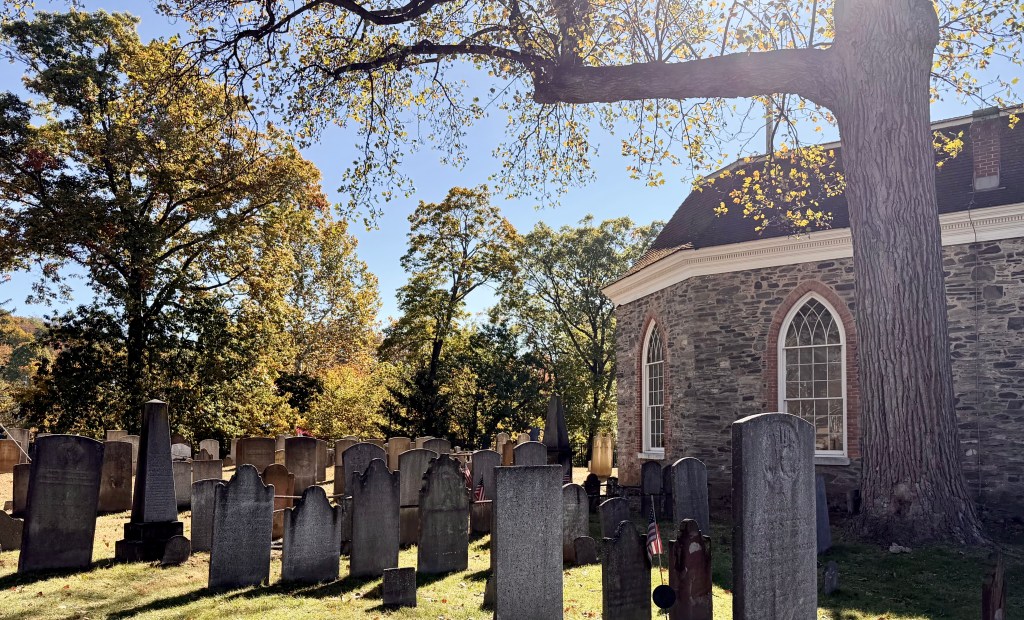 The Old Dutch Church built in 1685 and its burial grounds in Sleepy Hollow, NY