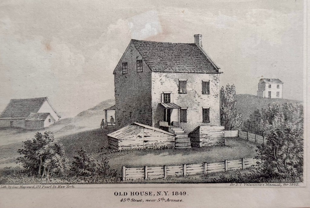 Old House, NY 1849 at 45th Street and 5th Ave. from D.T. Valentine's Manual, for 1868.  Current site of The French Building.
